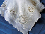 BEAUTIFUL Antique French Embroidered Silk Handkerchief Hanky Lots of Handwork Needle Lace  Perfect For Bride  Special Wedding Hankie