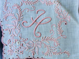 Breathtaking Vintage Madeira Monogram BRIDAL WEDDING HANDKERCHIEF Heavily Encrusted Embroidery Work Hankie  Lady Heritage Label