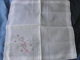 LOVELY Vintage Hand Embroidered BEST WISHES Handkerchief Hand Rolled Hanky Sweet Blue Pink Flowers Special Bridal Wedding Hankie