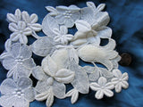 Lovely Intricate Heavily Embroidered Vintage APPLIQUE White Flowers Corsage Large Trim Hats,Wedding Bridal, Flapper Clothing Etc