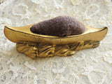 Antique Art Nouveau Victorian Figural PIN CUSHION Golden Canoe Boat and Waves Decorative Antique Pin Cushion Needlework Sewing Tool