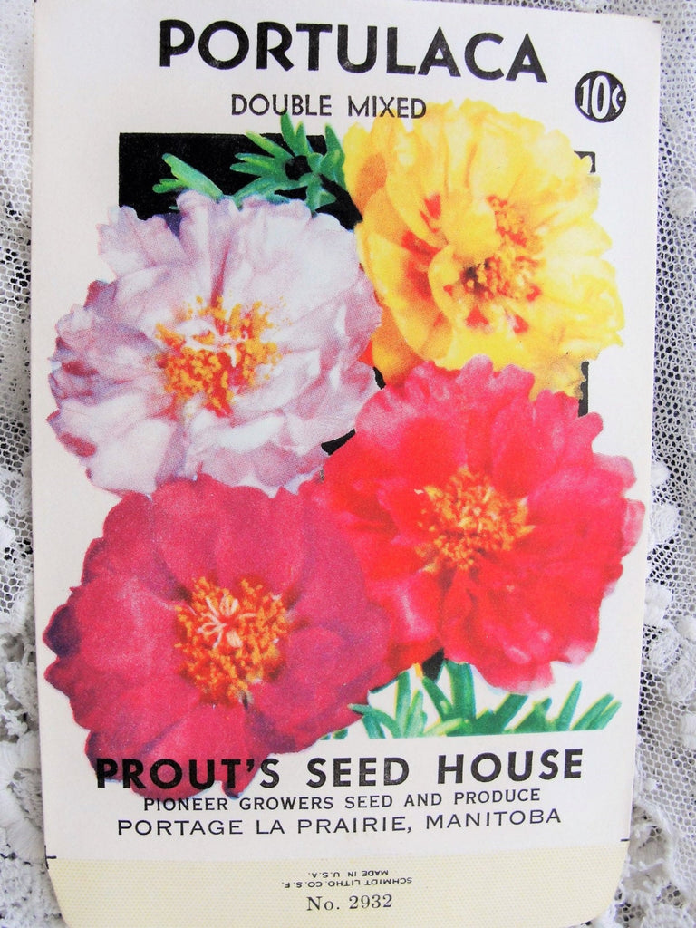 Vintage SEED PACKET Colorful Portulaca Flowers Suitable To Frame Cottage Chic, Farmhouse, French Country Decor, Crafts, Weddings Gifts