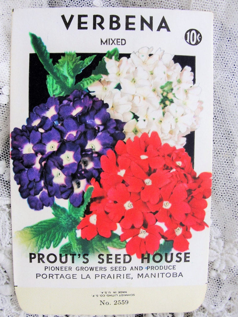 Vintage SEED PACKET Colorful Verbena Flowers Suitable To Frame,Cottage Chic, Scrapbooking Crafts, Weddings, Gifts, Farmhouse, French Country