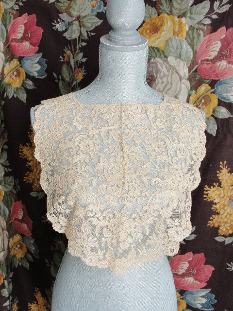 Breathtaking Large Antique FRENCH LACE Collar Tambour Embroidered Flowers Wear Front or Back Great Gatsby Style Bridal Vintage Clothing