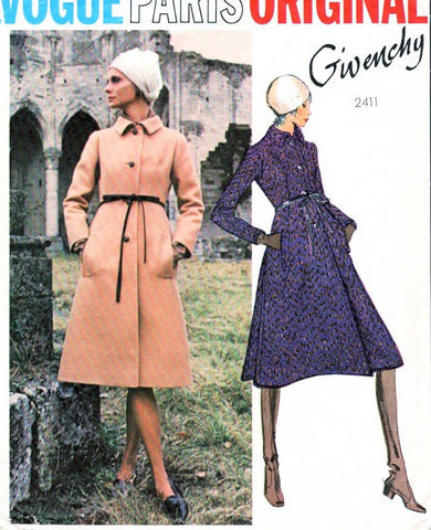 70s GIVENCHY Coat Pattern Vogue Paris Original 2411 Stunning Design A Line Side Bk Inverted Pleats B 34 Vintage Sewing Pattern