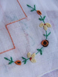 LOVELY VINTAGE HANKIE Finest Irish Handkerchief Linen Delicate Dainty Hand Embroidery Sweet Raised Flowers Rolled Edge Collectible Hankies