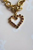 Vintage Curb Chain Style Gold Bracelet Amethyst HEART Charm Pendant Costume Jewelry