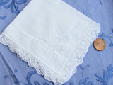 Beautiful Vintage Lace Edge Hankie BRIDAL WEDDING HANDKERCHIEF Lovely Hand Embroidery Openwork Hanky Small Size Perfect Bride to Be Present