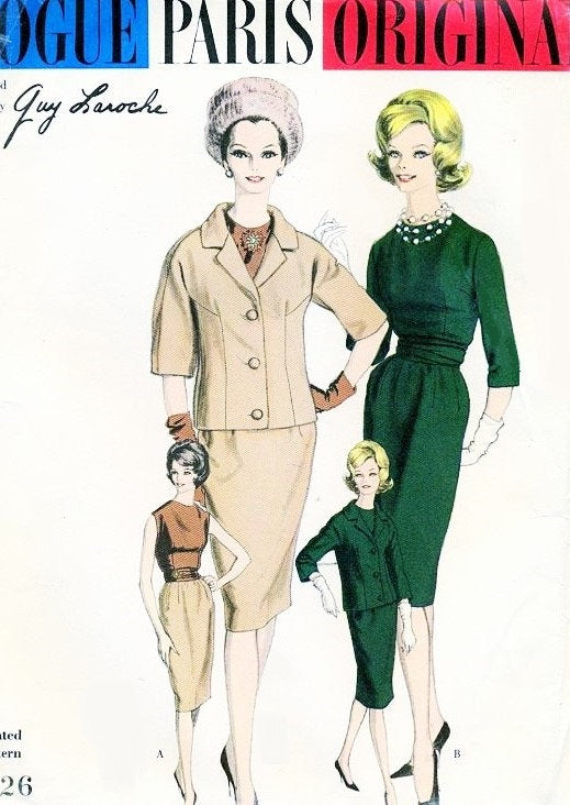 CLASSY 1960 Slim Suit and Blouse Pattern Guy Laroche VOGUE Paris Original 1026 Daytime or Evening Elegance B 34 Vintage Sewing Pattern