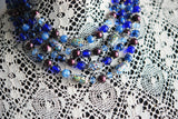 GORGEOUS Vintage Art GLASS Multi Strand Necklace Breathtaking Colorful Blues and FOIL Glass Beads Vintage Costume Jewelry