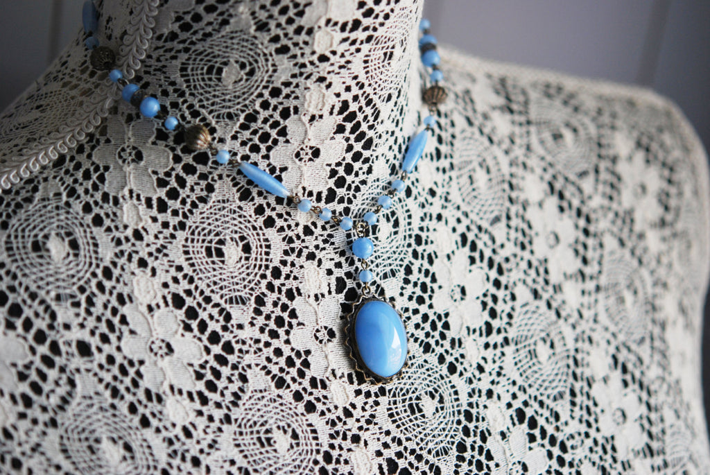 One-Of-A-Kind Blue Glass Bead Necklace With Soft Leather Strap – J.P. &  Mattie