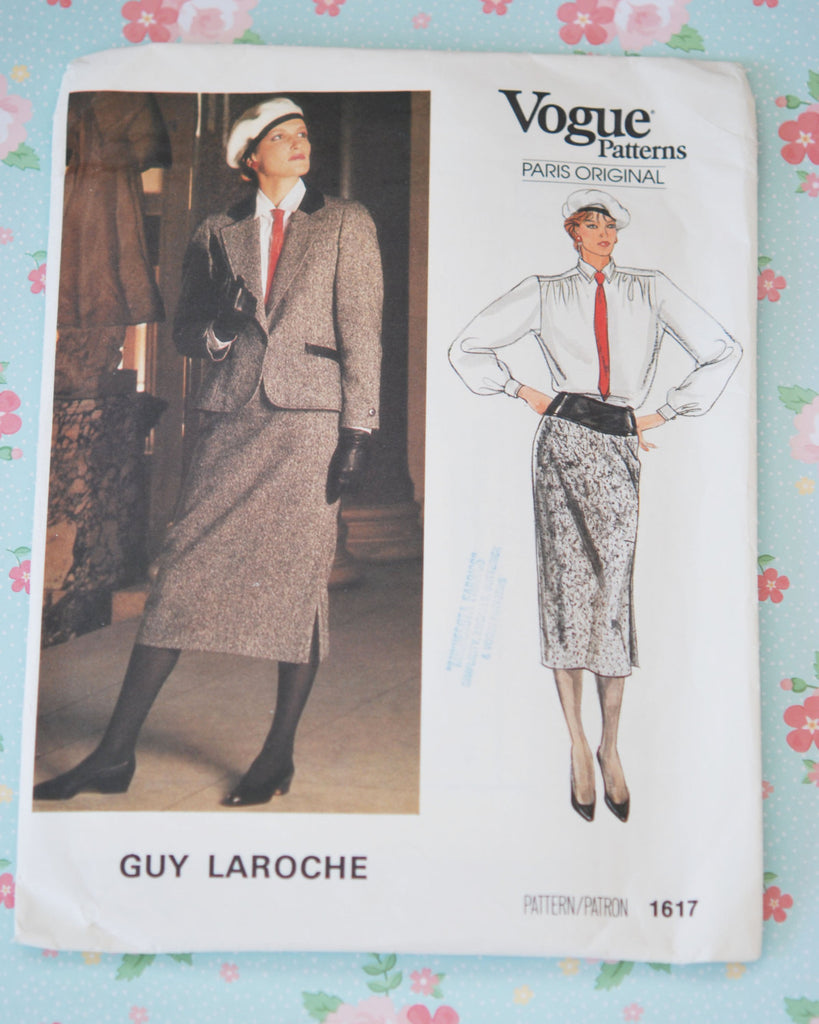 AVANT GARDE 1980s Guy Laroche Slim Skirt Suit VOGUE Paris Original 1617 Designer Vintage Sewing Pattern