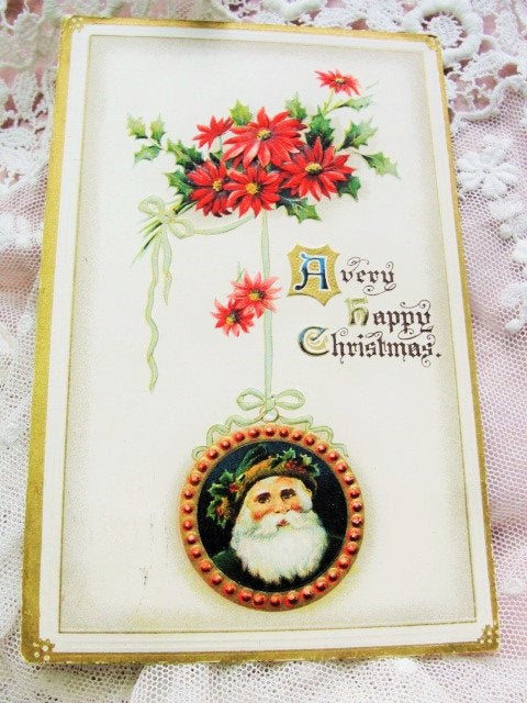 BEAUTIFUL Antique Christmas Greeting Postcard  SANTA Claus Saint Nick Embossed Decorative Holiday Decor Vintage Holiday Card