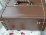 1940s High Quality Vintage LEATHER Train Case Luggage Vanity Overnight Case Cosmetic Case Suitcase Gold Bond Bennett Brothers Case