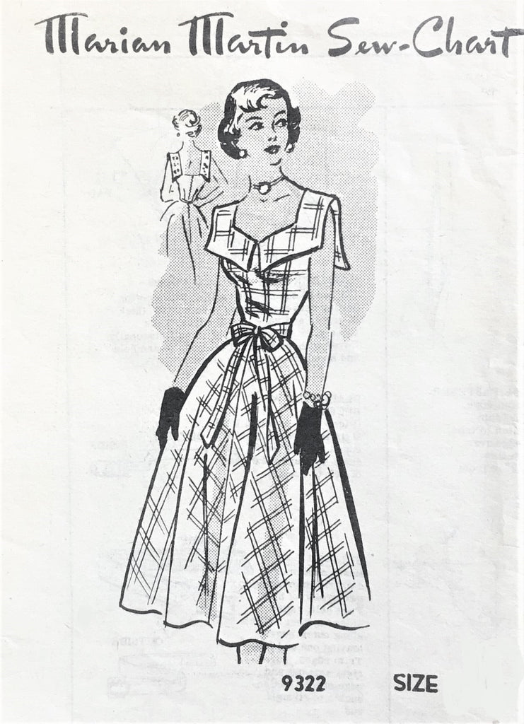 50s BEAUTIFUL Dress Pattern Marian Martin 9322 Lovely Style Day or Party Low Back Bust 34 Vintage Sewing Pattern
