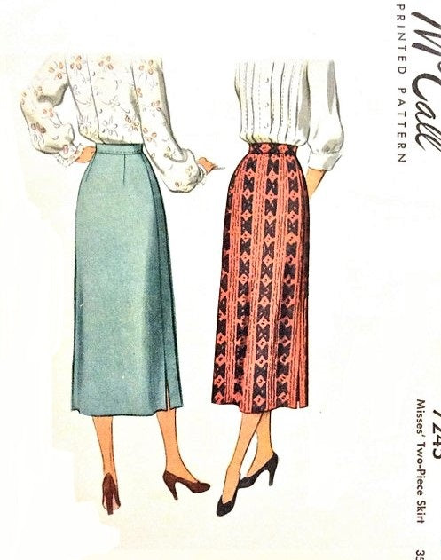 40s SLEEK Slim Skirt Pattern McCALL 7245 Easy To Make 2 Pc Skirt,Classic Design Waist 26 Vintage Sewing Pattern