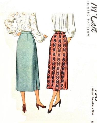 40s SLEEK Slim Skirt Pattern McCALL 7245 Easy To Make 2 Pc Skirt,Classic Design Waist 26 Vintage Sewing Pattern