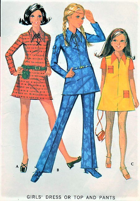 70s RETRO Girls Lace Up Dress Tunic and Pants Pattern McCALLS 2482
