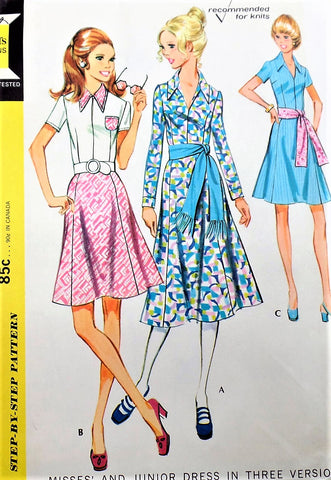 70s McCALLS 2648 Day or Party Dress and Sash Flirty Gored Skirt 3 Versions Bust 34 Vintage Sewing Pattern UNCUT