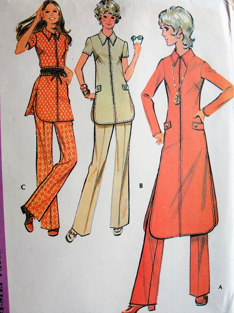 1960s Mod Jacket Vest Bell Bottom Pants Pants Suit Skirt V Neck