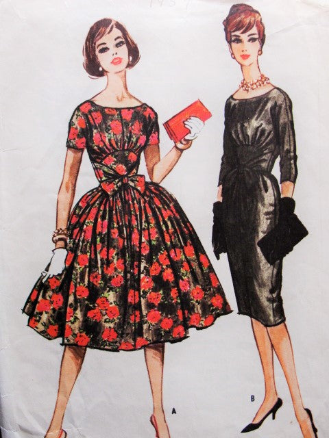 50s Slim or Full Skirt Day or Evening Party Midriff Dress McCalls 5142 Scoop Neckline Bust 34 Vintage Sewing Pattern