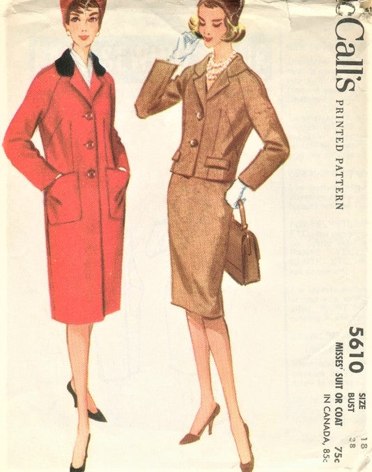 1960s CLASSY Suit or Raglan Sleeve Coat Pattern McCALLS 5610 Slim Skirt Suit Bust 38 Vintage Sewing Pattern