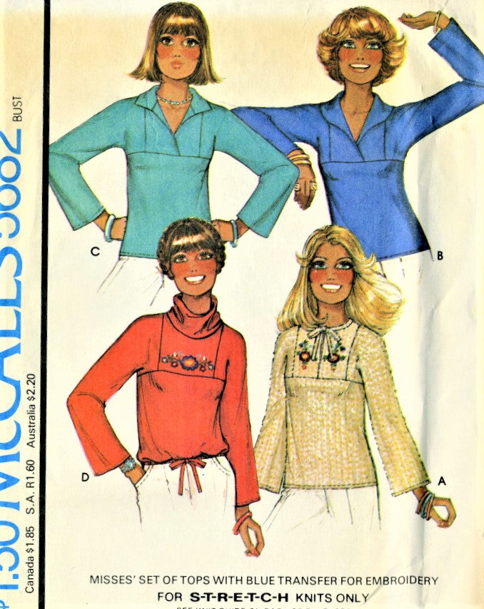 Vintage Pattern 1970s Empire Waist Summer Top Size Small McCalls 4116