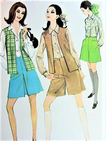 MOD 60s TWIGGY FASHION Separates Pattern McCalls 9129 Skirt, Culottes, Shirt and Sleeveless Jacket or Vest Size 8  Vintage Sewing Pattern