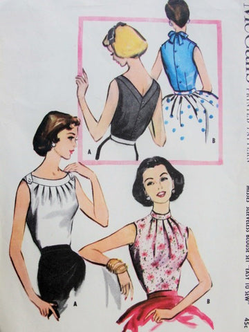 50s BEAUTIFUL Sleeveless Blouse Pattern Easy To Sew McCALLS 4026 Two Daytime or Evening Styles Bust 34 Vintage Sewing Pattern