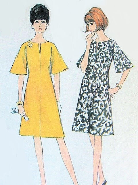 60s MOD Dress Pattern McCALLS 8184 A Line Slit Neckline and Bell Sleeves Bust 34 Easy To Sew Vintage Sewing Pattern