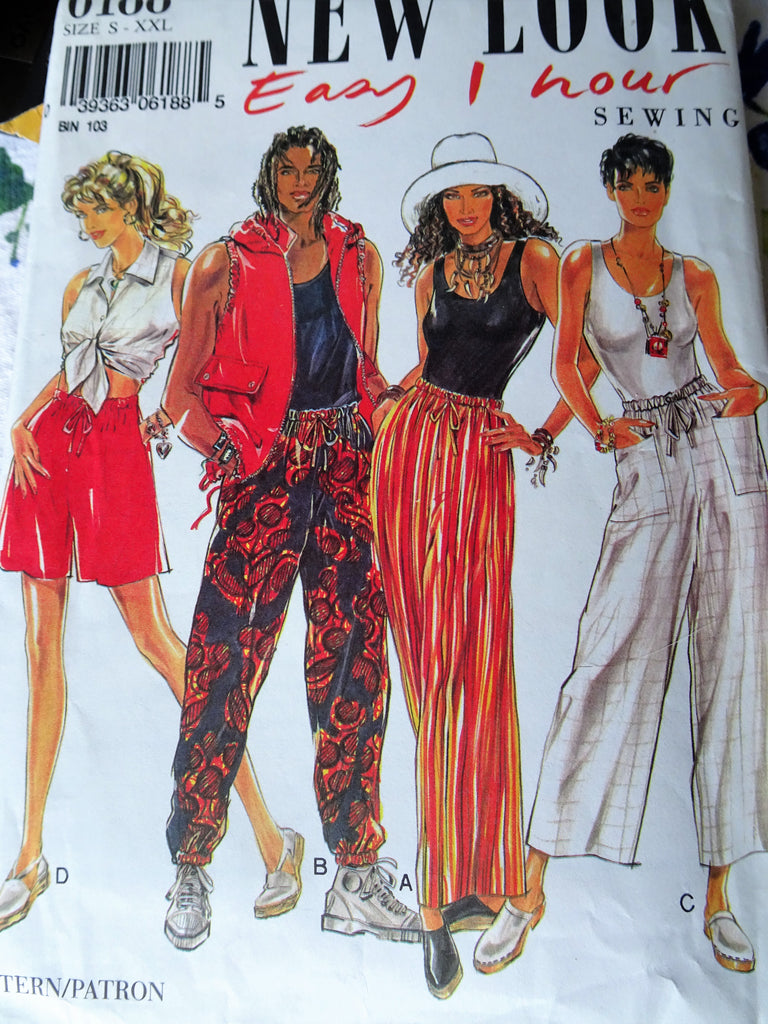 1980s FAB Shorts and Pants Pattern NEW LOOK 6188 Easy 1 Hour Pattern Drawstring Four Styles, Size S-XXL Vintage Sewing Pattern FACTORY FOLDED