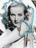 LOVELY Vintage Sparkling Blue Crystal Rosary and Silver Metal Rosary Beads Necklace Collectible Jewelry