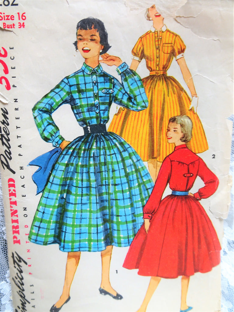 Simplicity Pattern 1459 1950's vintage shirtwaist button front dresses for  misses size 8 through 16