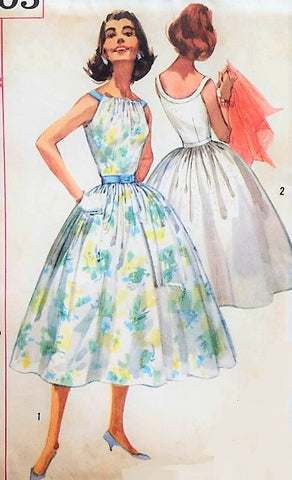 1950s BOMBSHELL Party Dress Simplicity 2105 Vintage Sewing Pattern Figure Flattering Day or Evening Cocktail Dress Rockabilly Bust 34 UNCUT