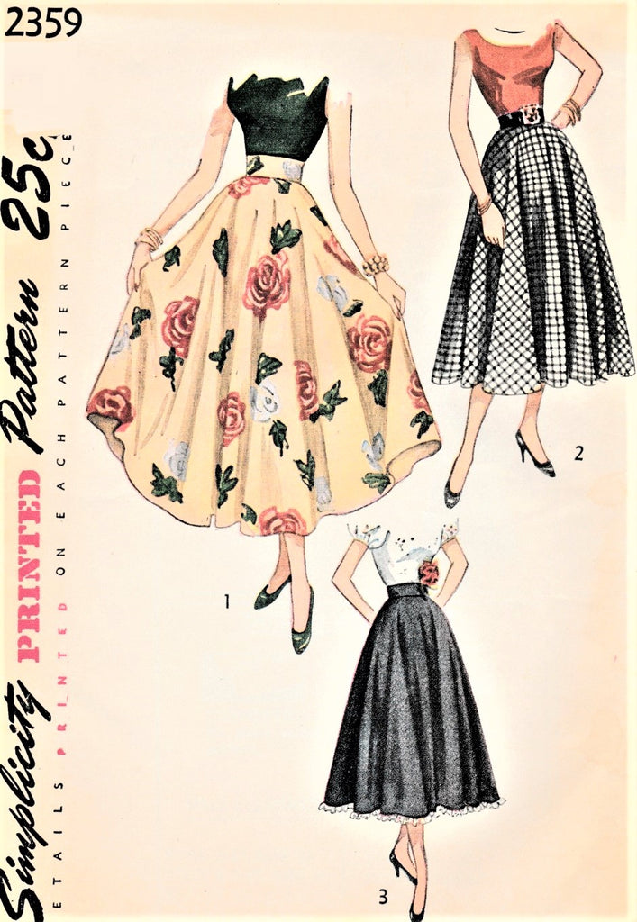 40s BEAUTIFUL Skirt Pattern SIMPLICITY 2359 Ballerina or Daytime Length Circle Skirt Figure Flattery Waist 24 Vintage Sewing Pattern FACTORY FOLDED