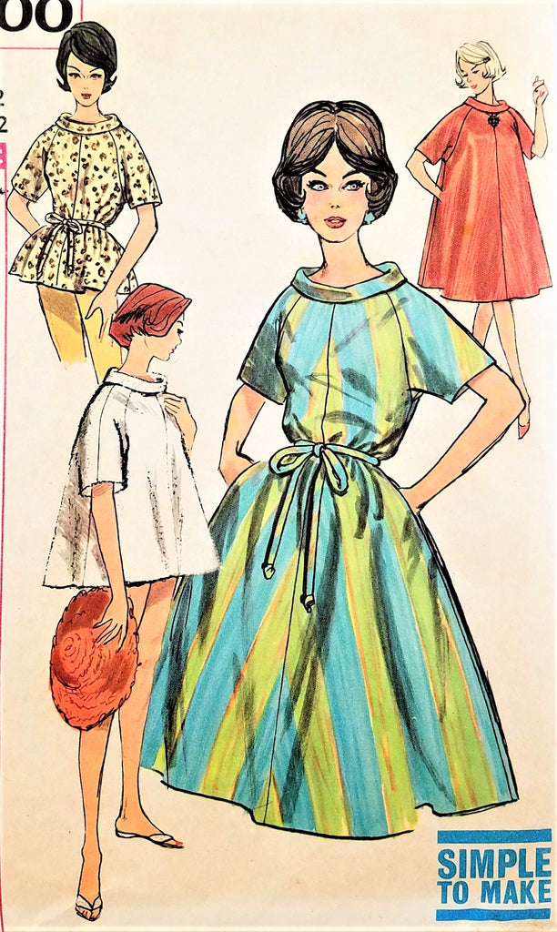 1960s STYLISH Tent or Pop On Dress or Top Pattern SIMPLICITY 4000 Simple To Make Day or Patio Dress or Beach Cover Up Bust 34 Vintage Sewing Pattern FACTORY FOLDED