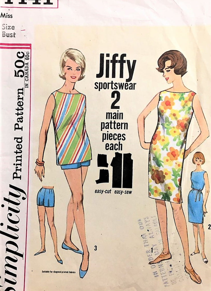 1960s Vintage Sewing Pattern B32 Top BRA SHORTS & SKIRT 1205 Simplicity  3916 