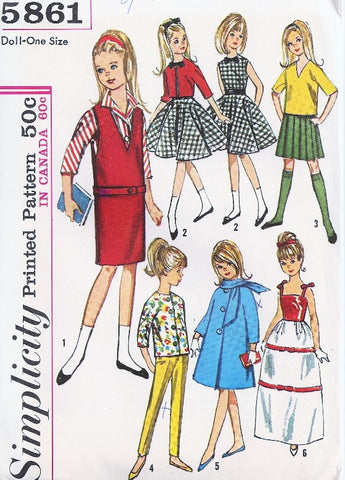 1960s Original Vintage SKIPPER Patterns Simplicity 5861 Skipper Doll Clothes Pattern Barbie Lil Sister Clothes Pattern Size 9 Inch Doll Vintage Sewing Pattern FACTORY FOLDED