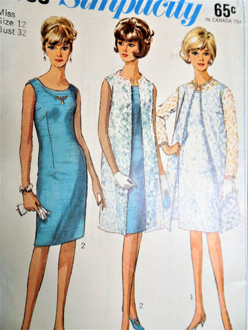 1960s CLASSY One-Piece Dress, Coat and Sleeveless Coat Pattern SIMPLICITY 6388 Bust 32 Vintage Sewing Pattern