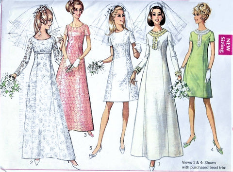 60s RETRO Wedding Dress Pattern SIMPLICITY 7538 A Line Princess Seams Bridal Gown Bridesmaids Dress Bust 32 Vintage Sewing Pattern
