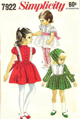 1960s ADORABLE Little Girls Dress and Scarf Pattern SIMPLICITY 7922 Three Sweet Styles Size 5 Childrens Vintage Sewing Pattern FACTORY FOLDED