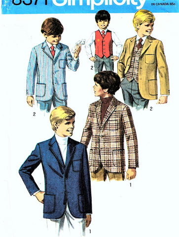 1960s CLASSIC Boys Suit Blazer Jackets and Vest Pattern SIMPLICITY 8371 Perfect For Weddings, Graduations, Special Ocassions, Boys Childrens Vintage Sewing Pattern UNCUT