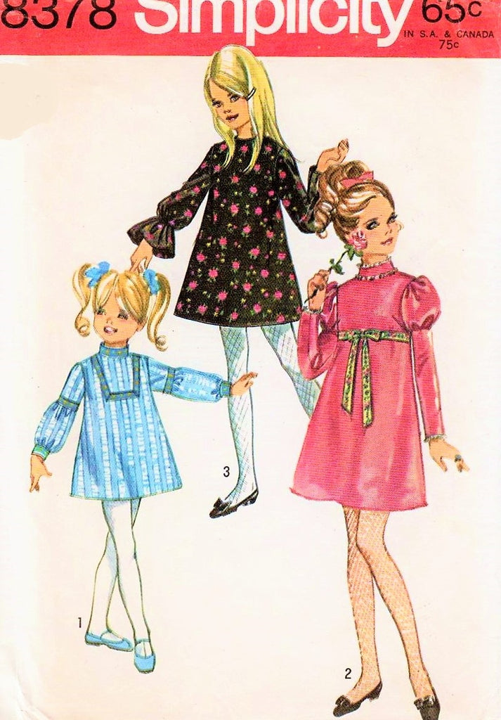 60s Girls Dress Pattern Juliet Sleeves Girls Mini Dress Girls Vintage Dress SIMPLICITY 8378 Girls Size 10 Dress Pattern Girls Retro Dress UNCUT