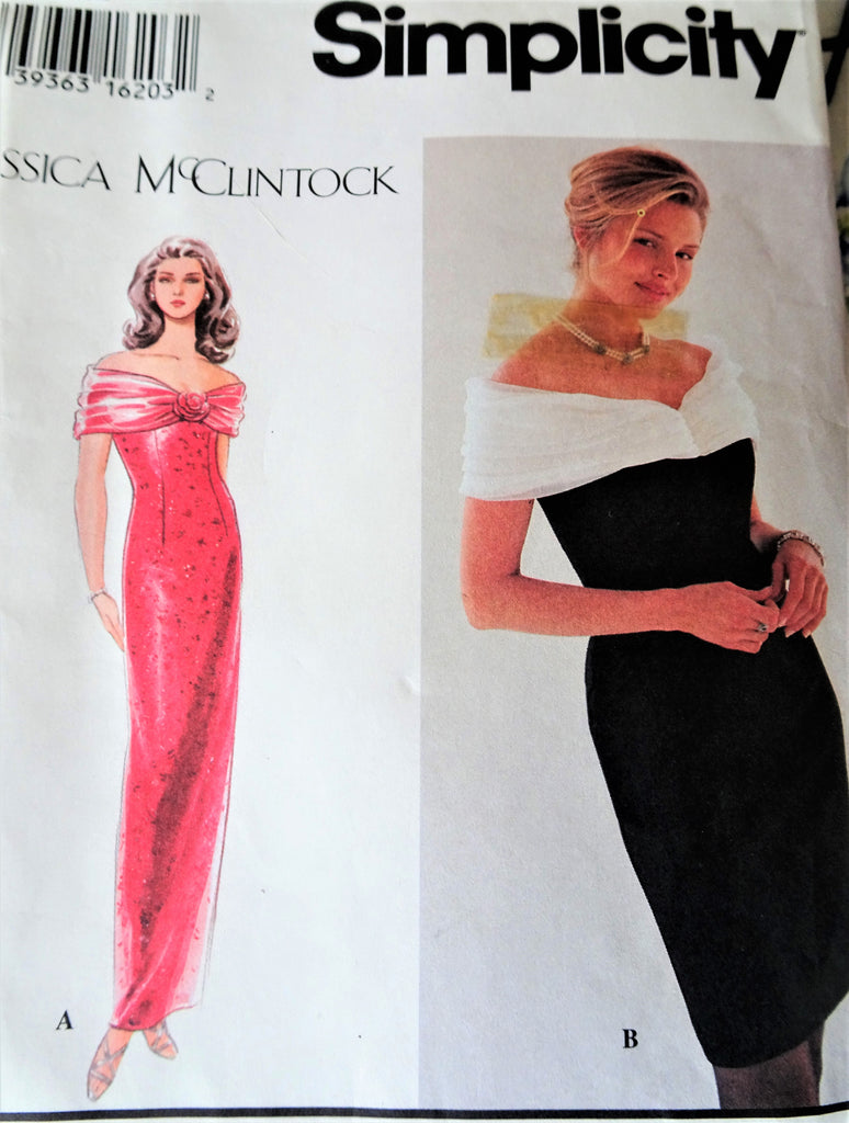 STUNNING 1990s Jessica McClintock GunneSax Evening Party Dress Pattern SIMPLICITY 9270 Off shoulders Slim Gown or Cocktail Dress Bust 34-38 Vintage sewing pattern FF