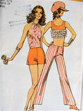 1970s RETRO CUTE Hip Hugger Bell Bottom Pants, Flared Shorts, Midriff Top and Halter Top Pattern SIMPLICITY 9409 Bust 32 Vintage Sewing Pattern