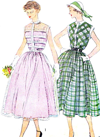 50s Dress Pattern Simplicity 3252 Feminine Day or Party Shirt Dress Two Styles Peter Pan Collar Pin Tucked Bodice Version Perfect For Sheer Fabrics Bust 30 Vintage Sewing Pattern