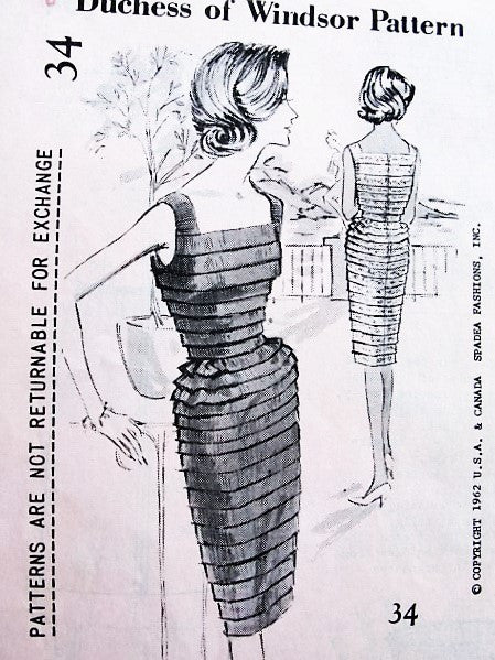 1960s STUNNING Cocktail Evening Dress Pattern SPADEA Duchess Of Windsor Bust35 Vintage Sewing Pattern FF