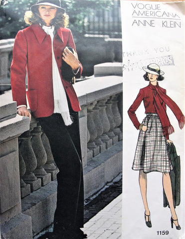 FABULOUS Anne Klein Jacket,Pants,Skirt,Blouse and Scarf Pattern Vogue Americana 1159 Bust 34 Vintage Sewing Pattern FACTORY FOLDED + Label