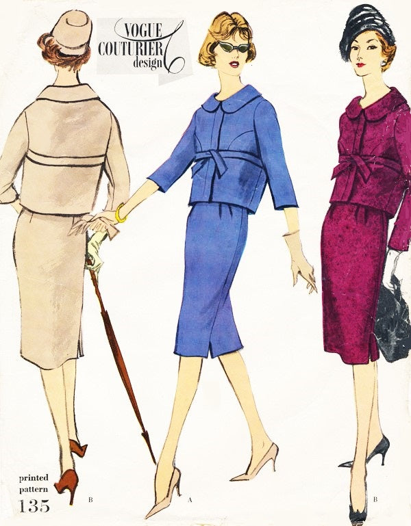 50s ELEGANT Suit Pattern VOGUE COUTURIER DESIGN 135 Slim Skirt Short Jacket Easy Day To Evening Bust 31 Vintage Sewing Pattern