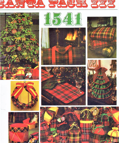 LOVELY 1970s Santa Pack III Christmas Accessories VOGUE 1541 Christmas Tree Centerpiece, Gift Bags, Log Carrier etc Vintage Crafts Sewing Pattern UNCUT